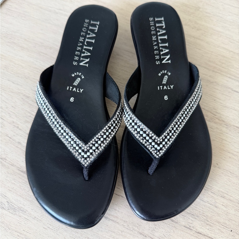 Italian Shoemakers Black Jeweled V-Thong Sandals (Size 6)